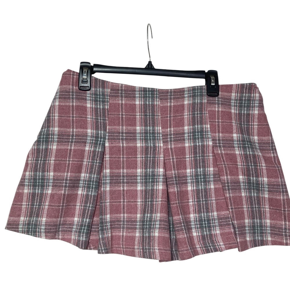 Fashion Nova Got Me Good Pink Plaid Pleated Mini Skort Womens Large NWT